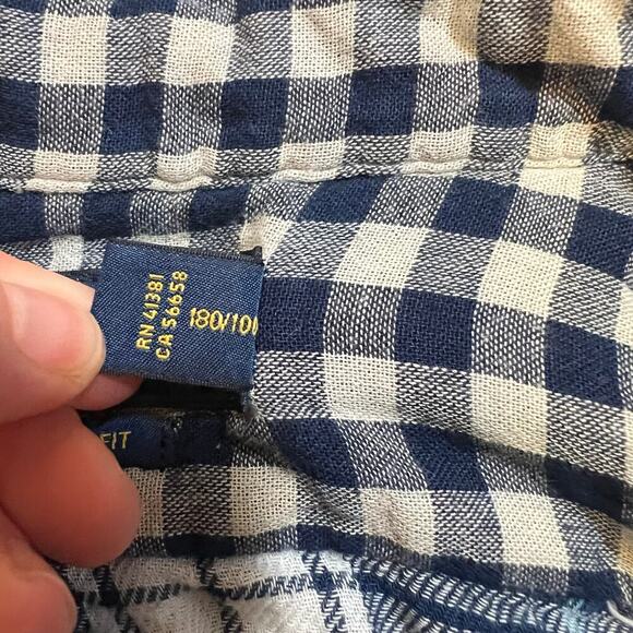 Ralph Lauren Soft Cotton Navy Gingham Long Sleeve Button Down Shirt Large Preppy - Picture 6 of 8